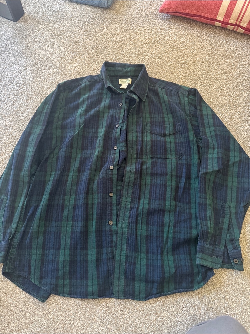 L.L.Bean Black Watch Plaid Flannel Shirt 100% Cotton Mens Large